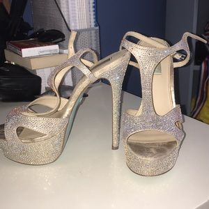 Betsey Johnson Champagne Rhinestone Platform Heels - Blue Crush